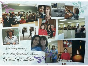 A collage of mementoes of Carol Culleton's life put together by friends and family.
