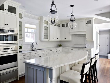 Deslaurier Custom Cabinets and Crossford Construction won in the category of custom kitchen, 181 to 240 sq. ft., traditional, for a classic white design in a Glebe home.