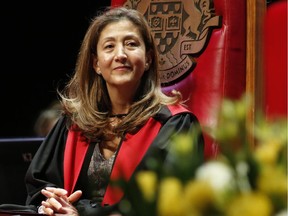 Ingrid Betancourt watches the proceedings at a University of Ottawa convocation ceremony where she received an honorary doctorate on Sunday, Oct. 25, 2015.