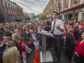 Liberal Leader Justin Trudeau addresses supporters during a rally in downtown Port Hope, Ont., on Monday.