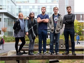 Carleton University students Desiree Racicot-Biocchi, Shayla Black, Joey Ianni, Kyle McBride and Jacob Dallaire are facing an uncertain job market and higher costs for education.