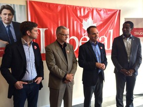 Liberal candidates from left: Will Amos (Pontiac),  Stéphane Lauzon (Argenteuil-La Petite Nation), Steve MacKinnon (Gatineau), Greg Fergus (Hull-Aylmer)