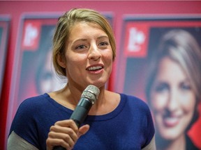 Federal Liberal Party MP-elect for Ahuntsic-Cartierville Melanie Joly speaks to supporters during the campaign.