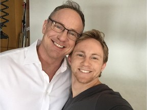 News anchor Kevin Newman and his son, Alex, in a promotional photo for their book, All Out.