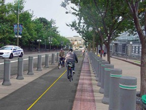 Artist’s rendering shows proposed bike lanes on Mackenzie Avenue outside the U.S. Embassy.