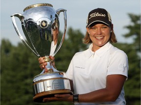 Katherine Hull, now Katherine Kirk, of Australia holds the CN Canadian Women's Open trophy, on Aug. 17, 2008.