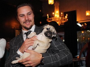 Ottawa Senators captain Erik Karlsson toted around this pup, a Boston Terrier-Pug mix named Dweeble, at a benefit he hosted for the Sit With Me shelter dog rescue, held at Salt restaurant in Little Italy on Monday, October 26, 2015.