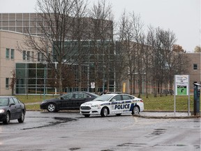 Police remain on scene at Heritage College (seen here) at 325 Boulevard de la Cité-des-Jeunes following an apparent bomb threat made to four Cégeps in Gatineau he schools.
