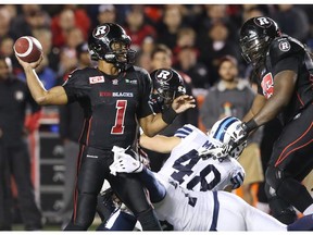 QB Henry Burris of the Ottawa Redblacks says he is fine after taking a blow to his throwing arm at the end of the game against Toronto Tuesday night.