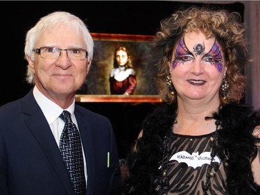 Retired broadcaster Denis St-Jules, board vice president of the AOE Arts Council, with its executive director, Victoria Steele, at the Halloween-themed ARTinis, an annual benefit soirée for the AOE Arts Council, held at the Shenkman Arts Centre on Thursday, October 29, 2015.