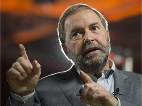 NDP leader Tom Mulcair speaks to supporters at a rally, October 5, 2015 in Toronto.