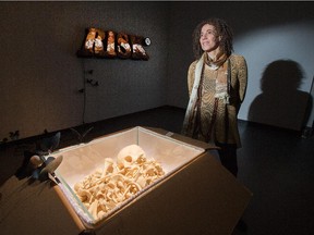 "Witness" is new exhibit by Nichola Feldman-Kiss which opened Oct 1 at the Ottawa Art Gallery and features an exhibit called "between here and there" where she uses real human bones.