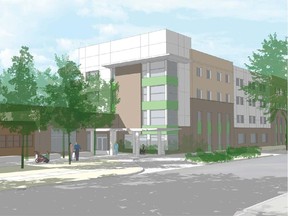 Architectural rendering for new medical clinic/affordable seniors housing side the Carlington Community Health Centre at the corner of Merivale Road and Coldrey Avenue.