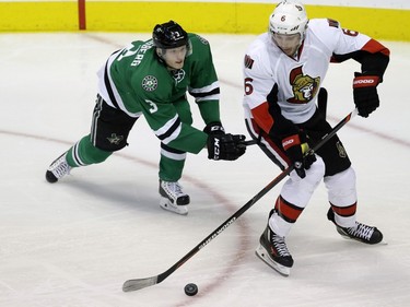Ottawa Senators right wing Bobby Ryan (6) skates past Dallas Stars defenseman John Klingberg (3) during the first period.