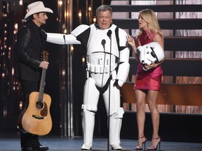 William Shatner as a Star Wars stormtrooper with Brad Paisley and Carrie Underwood at the 49th annual CMA Awards. on Nov. 4 in Nashville.