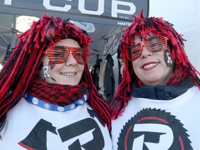 Redblacks fans Brittany Druery and Karen Milne dressed in layers — many layers — for the 2015 Grey Cup game in Winnipeg. Ottawa lost 26-20 to the Edmonton Eskimos.