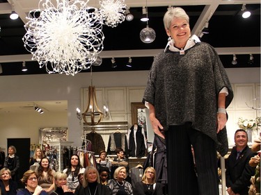 Bruyère Foundation board member and retired Ottawa Citizen editor Sheila Brady was a volunteer model at the Fashion FUNraiser for Bruyère, held at Shepherd's in the Train Yards shopping district on Monday, November 23, 2015.