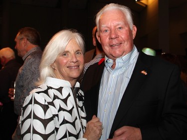 Event coordinator Karen Morrison with her husband, Sandy Morrison, former chair of the board at NAV Canada, at the Embassy Chef Challenge held Thursday, November 5, 2015, at the John G. Diefenbaker Building on Sussex Drive, to raise funds to improve IBD care at CHEO.
