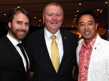 From left, CASCO co-founder Alexandre St-Jean with CHEO Foundation president and CEO Kevin Keohane and CASCO co-founder Tuan Nguyen at the 21st Annual AFP Ottawa Philanthropy Awards, held at the Shaw Centre on Thursday, November 19, 2015.