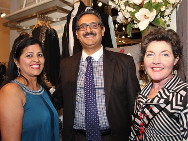 From left, Meena Manchanda with her husband, assistant deputy minister Amipal Manchanda, chair of the BruyËre board of directors, and Bruyère Foundation board chair Fiona Gilfillan at the Fashion FUNraiser held at Shepherd's on Monday, November 23, 2015, in support of Bruyère and its rehabilitation, long-term and palliative care facilities.