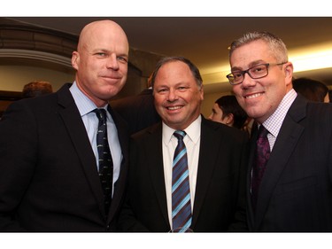 From left, public affairs expert Phil von Finckenstein with CTV Power Play host Don Martin and Garry Keller, one-time chief of staff to former foreign affairs minister John Baird, at a gala dinner held in support of Christie Lake Kids on Thursday, November 12, 2015, at Ashbury College in Rockcliffe Park. (Caroline Phillips / Ottawa Citizen)
