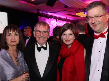 From left, Rosemary Dunne and Dr. Duncan Stewart, CEO and scientific director of The Ottawa Hospital Research Institute, with Hilary Phenix and OHRI board member and gala committee member Randy Marusyk at The Ottawa Hospital Gala, held at The Westin Ottawa on Saturday, November 21, 2015. (Caroline Phillips / Ottawa Citizen)