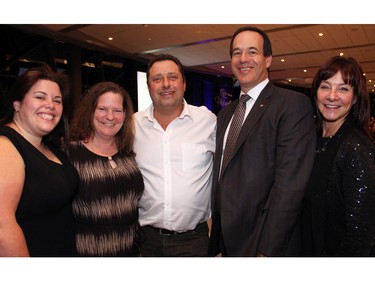 From left, St. Patrick's High School teacher Linda LoFaro with Holly Gillis and Patrick Rapley (parents of youth award winner Maxwell Rapley), and Ottawa Regional Cancer Foundation board chair, Ottawa lawyer Gregory Sanders, and president and CEO Linda Eagen, at the 21st Annual AFP Ottawa Philanthropy Awards held at the Shaw Centre on Thursday, November 19, 2015.