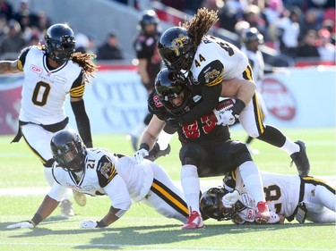 Henry Burris of the Ottawa Redblacks gets the 1st down against the Hamilton Tiger-Cats during first half of the East Conference finals at TD Place in Ottawa, November 22, 2015. (Jean Levac/ Ottawa Citizen)