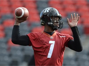 Ottawa Redblacks quarterback Henry Burris throws the ball during practice in Ottawa on Friday, Nov. 20, 2015. The Redblacks will play the Hamilton Tigercats in the CFL Eastern Final on Sunday.