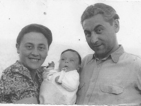 Holocaust survivors Miriam Cukierman and Moshe Altman with their baby, Cypora. The couple never forgot the kindness they were shown at their refugee camp in southern Italy.