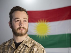 John Gallagher, a Canadian volunteering on the peshmerga Kurdish Forces' front lines in fight against ISIS, is photographed on a base just south of Kirkuk in northern Iraq, on May 14, 2015.