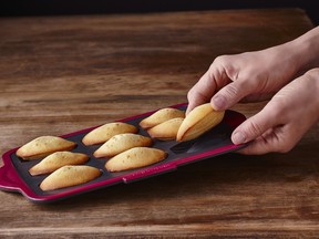 Madeleine mold from Trudeau: The classic Madeleine mold makes nine mini cakes. These petite treats are the quintessential French accompaniment to morning coffee or afternoon tea, distinguished by its shell-like shape, crispy edges and lightly flavoured sponge cake. The pan provides even cooking, better browning and easy release. The steel reinforcement makes it sturdy to handle while offering all the benefits of European-grade silicone.