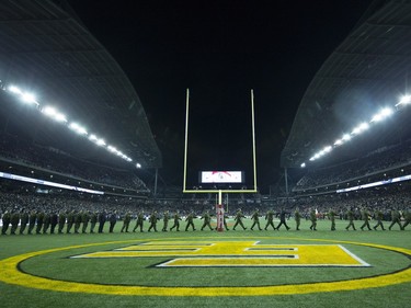 Members of the Armed Forces are seen during the 103rd Grey Cup in Winnipeg, Man., Sunday, Nov. 29, 2015.