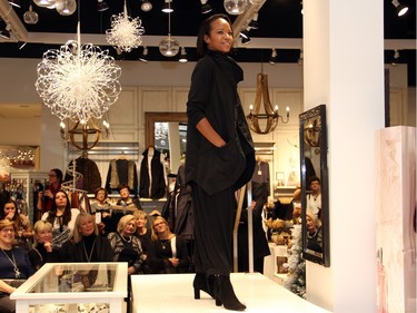 Nicole Burris, wife of Redblacks quarterback Henry Burris, was a volunteer model at the Shepherd's Fashion FUNraiser held at the women's boutique in the Train Yards shopping district on Monday, November 23, 215.