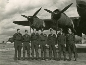 Noel Shanks, third from right, with his Royal Air Force Lancaster crew during the Second World War.