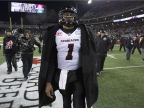 Ottawa Redblacks quarterback Henry Burris walks off the field following a loss to the Edmonton Eskimos in the 103rd Grey Cup in Winnipeg, Man., Sunday, Nov. 29, 2015.