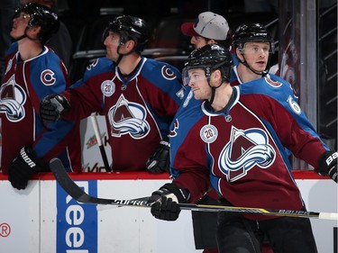 DENVER, CO - NOVEMBER 25:  Chris Wagner #62 of the Colorado Avalanche celebrates his first career NHL goal as the Ottawa Senators held a 2-1 lead in the first period at Pepsi Center on November 25, 2015 in Denver, Colorado.