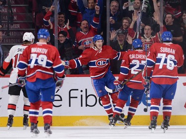 Dale Weise #22 of the Montreal Canadiens celebrates after scoring a goal against the Ottawa Senators.