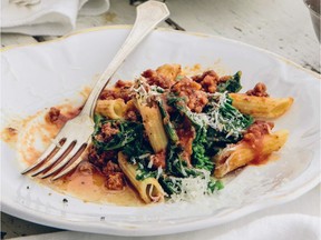 Penne with Sausage and Broccoli Rabe is hearty and delicious and can be made in about 20 minutes.