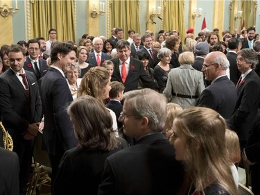 Prime Minister-designate Justin Trudeau, his wife Sophie Gregoire-Trudeau and their children Xavier and Ella-Grace arrive at Rideau Hall for a swearing-in ceremony in Ottawa on Wednesday, Nov. 4, 2015.