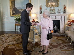 Prime Minister Justin Trudeau and Queen Elizabeth II during a private audience at Buckingham Palace. Are the planets aligning for a royal visit to Ottawa in 2017?