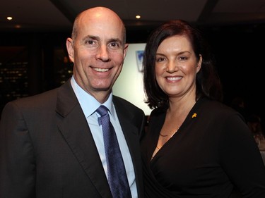 Ross Hunt, vice president with Costco Wholsesale Canada, winner of Outstanding Corporate Philanthropist, and Jacqueline Belsito, vice president of philanthropy for the CHEO Foundation, at the 21st Annual AFP Ottawa Philanthropy Awards, held at the Shaw Centre on Thursday, November 19, 2015.