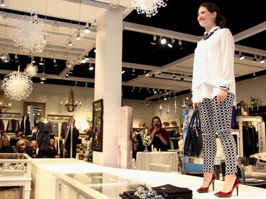 Sarah Freemark from CTV Morning Live at the Shepherd's Fashion FUNraiser held at the women's clothing store in the Train Yards shopping district on Monday, November 23, 2015, in support of the Bruyère Foundation.