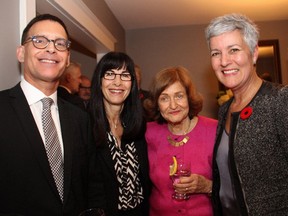 Serge Sasseville, a senior vice president with Quebecor Media, with Liz Vered and her mother-in-law, Sara Vered, and Jayne Watson, chief executive of the NAC Foundation, at a reception Watson hosted at her home on Monday, November 2, 2015, for supporters of the recent NAC Gala.