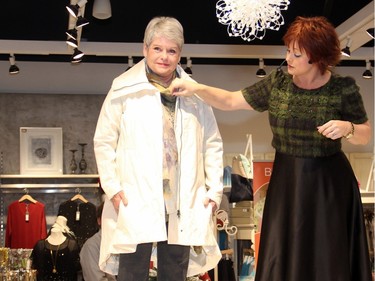 Shepherd's general manager Samantha Poole, seen with volunteer model Sheila Brady, was full of tips and advice on what to wear this season during a private fashion show and shopping night held at the store on Monday, November 23, 2015, in support of Bruyère.