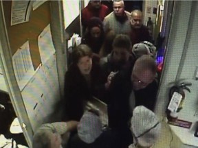Security camera video shows taxi protesters entering Coventry Connections on Friday Nov.13, 2015.