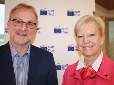 Tom McSorley, executive director of the Canadian Film Institute, left, and EU Ambassador Marianne Coninsx took part in the media launch for the EU film festival at the Delegation of the European Union Nov. 10. The festival runs until Dec. 10. For more information, see www.cfi-icf.ca.