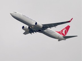 (FILES)-- A file photo taken on March 16, 2013 shows a Turkish Airlines aircraft taking off from Ataturk Airport in Istanbul. A Turkish Airlines plane en route from New York to Istanbul was diverted to Canada on November 22, 2015 because of a bomb threat, police said.