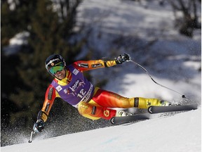 Dustin Cook takes first place during the Audi FIS Alpine Ski World Cup Finals Men's Super G on March 19, 2015, in Meribel, France. The new Mont Ste. Marie run will be named for Cook.