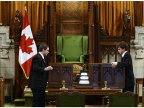 Ballot boxes are put in place as staff and pages prepare the House of Commons in advance of Thursday's vote for the new Speaker of the House of Commons.